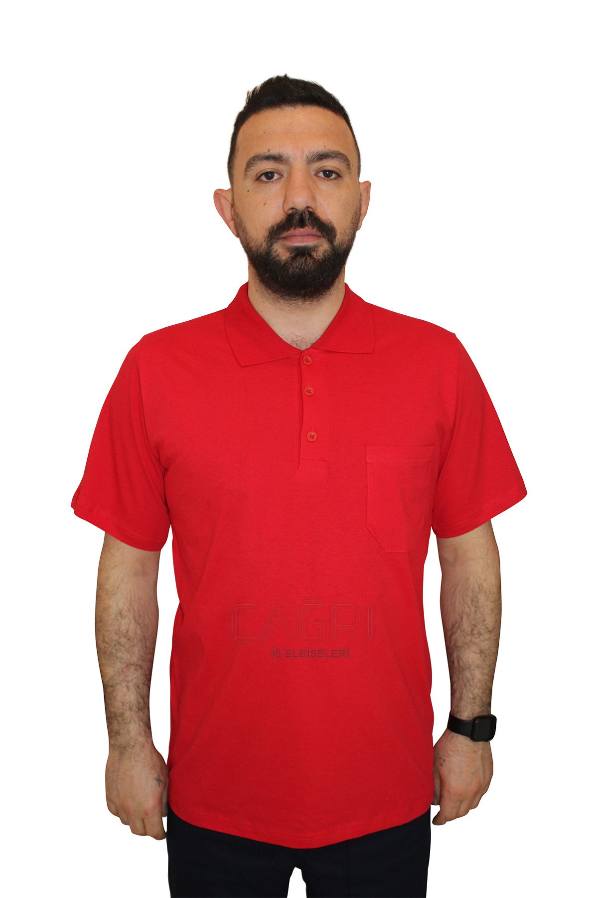 Polo Yaka Penye T-shirt Kırmızı Renk