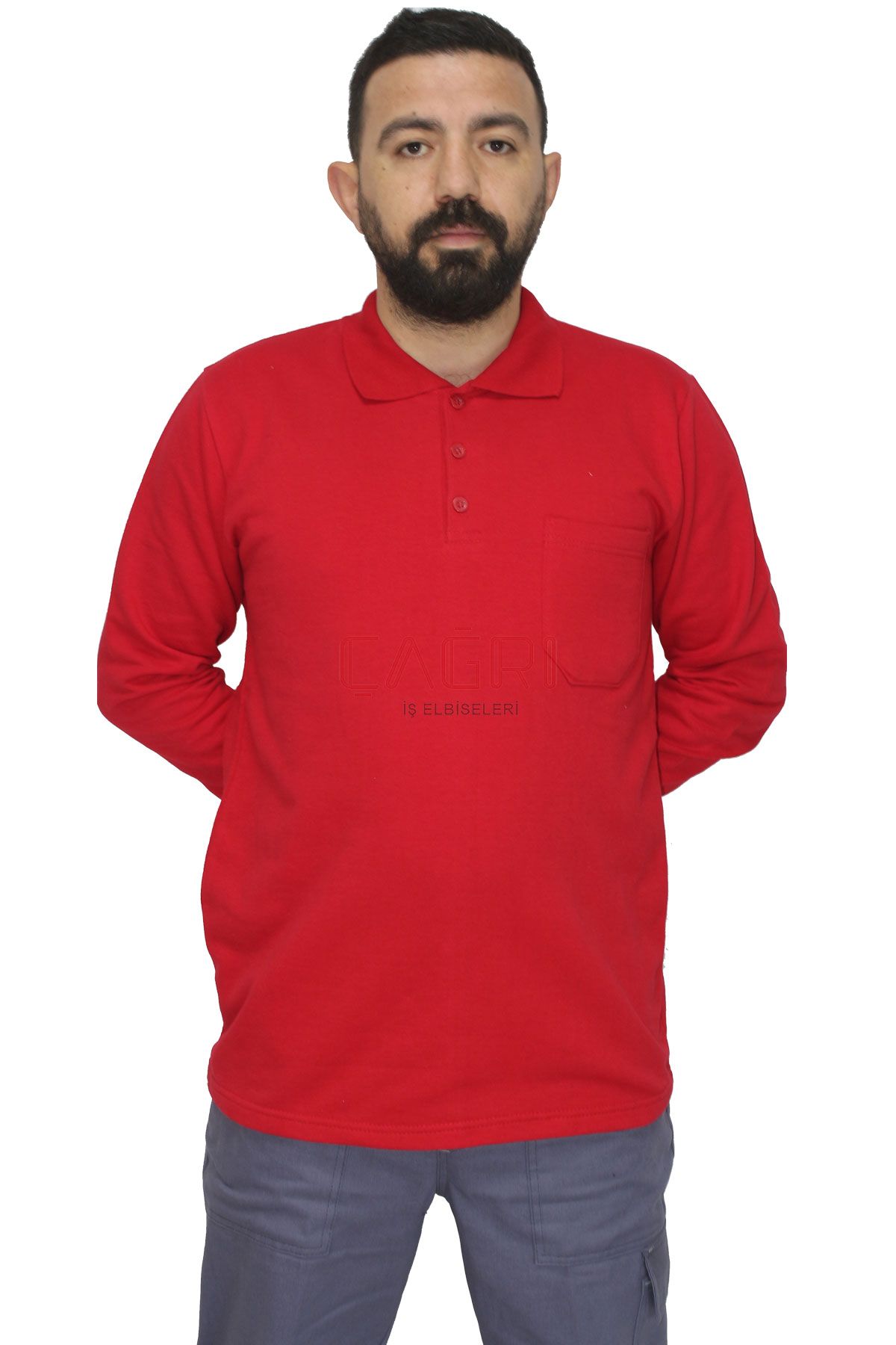 Polo Yaka Sweatshirt Kırmızı Renk  